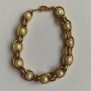 Vintage Costume Gold Tone and Pearl-Style Bracelet